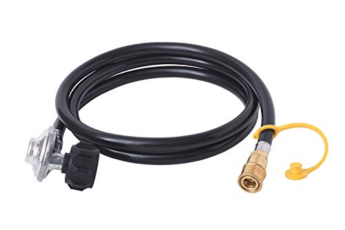 Flame King 90 Degree Low-Pressure Propane Gas Regulator Hose with Quick Connect for RVs, Grills, Heaters, Burners, 6 Feet - LPRH6