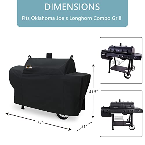 JIESUO Grill Cover for Oklahoma Joe's Longhorn Combo Grill, Heavy Duty Waterproof Oklahoma Joe's Longhorn Combo Charcoal Gas Smoker Grill Accessories