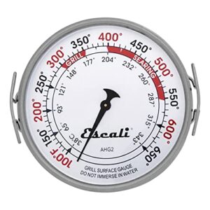 escali ahg2 stainless steel extra large direct grill surface thermometer, searing temperature zones 100-600f degree range