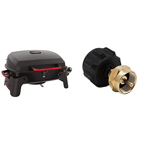 Megamaster 1-Burner Tabletop Propane Gas Grill & GasOne 50180 Refill Adapter for 1lb Propane Tanks & Fits 20lb Tanks, Black