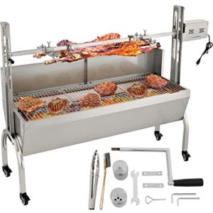 vevor rotisserie grill 132lbs capacity, 50 inch stainless steel pig lamb spit grill roaster, with 40w motor & adjustable height lockable casters & baffle for outdoor camping party campfire barbecue