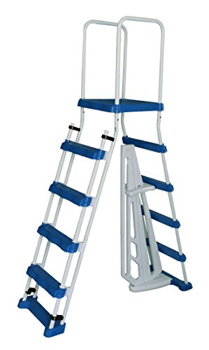 Aqua Select A-Frame Ladder with Removable Steps for Above Ground Pools | 48-inch Pool Wall Height | with Non-Slip Step Tread Risers | Top Platform and Rounded Handrails for Ease of Entry/Exit