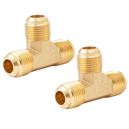 SUNGATOR Flare Tee Fitting, 3/8" x 3/8" x 3/8" Male Flare Brass Fittings for Gas Burner, BBQ Grill, etc.(2 Pcs)