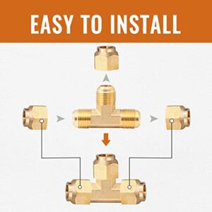 SUNGATOR Flare Tee Fitting, 3/8" x 3/8" x 3/8" Male Flare Brass Fittings for Gas Burner, BBQ Grill, etc.(2 Pcs)