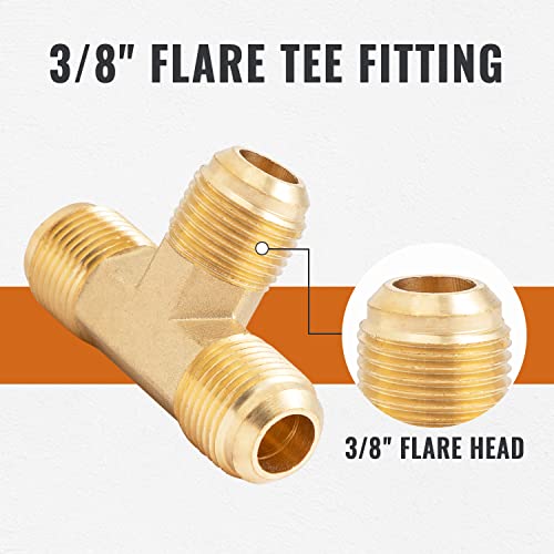 SUNGATOR Flare Tee Fitting, 3/8" x 3/8" x 3/8" Male Flare Brass Fittings for Gas Burner, BBQ Grill, etc.(2 Pcs)