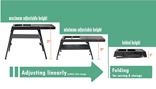 Foldable Blackstone Griddle Stand with Lower Shelf and Side Shelf, Compatible with Blackstone 17 Inch, 22 Inch Tabletop Griddle, Legs with Leveling Feet, Dual Adjustable Height