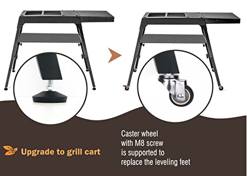 Foldable Blackstone Griddle Stand with Lower Shelf and Side Shelf, Compatible with Blackstone 17 Inch, 22 Inch Tabletop Griddle, Legs with Leveling Feet, Dual Adjustable Height