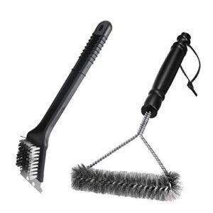 grill brush set, bbq brush and scraper, 12 inch 3-sided barbecue grill brush, two set for all grill cleaning, best safe bbq cleaner gift
