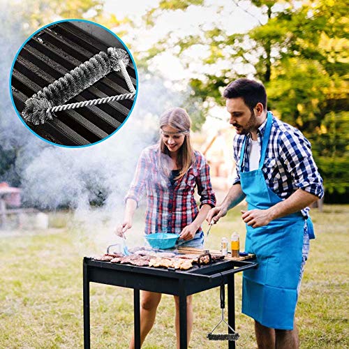 Grill Brush Set, BBQ Brush and Scraper, 12 Inch 3-Sided Barbecue Grill Brush, Two Set for All Grill Cleaning, Best Safe BBQ Cleaner Gift