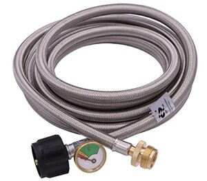 15 ft stainless steel braided propane adapter max 350 psi hose with pressure gauge 5-40 lb convert replace for qcc1/type1 tank connects 1 lb bulk portable appliance to 5-40 lb propane tank cylinder