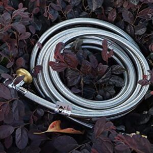 15 Ft Stainless Steel Braided Propane Adapter Max 350 Psi Hose with Pressure Gauge 5-40 Lb Convert Replace for Qcc1/type1 Tank Connects 1 Lb Bulk Portable Appliance to 5-40 Lb Propane Tank Cylinder