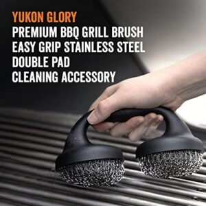 Yukon Glory Premium BBQ Grill Brush Easy Grip Double Pad Stainless Steel Cleaner for Gas and Charcoal Grill- Safe for Ceramic, Steel, Cast Iron Grill Grate- Grilling Gifts