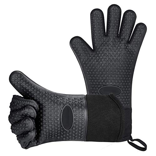 BBQ Gloves, Heat-Resistant Waterproof and Non-Slip Extended Silicone Gloves for Barbecue, Kitchen Cooking, Oven, Smoker, Microwave Baking