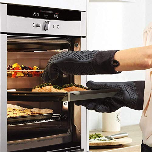 BBQ Gloves, Heat-Resistant Waterproof and Non-Slip Extended Silicone Gloves for Barbecue, Kitchen Cooking, Oven, Smoker, Microwave Baking