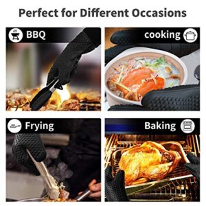 BBQ Gloves, Heat-Resistant Waterproof and Non-Slip Extended Silicone Gloves for Barbecue, Kitchen Cooking, Oven, Smoker, Microwave Baking