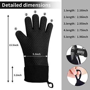 BBQ Gloves, Heat-Resistant Waterproof and Non-Slip Extended Silicone Gloves for Barbecue, Kitchen Cooking, Oven, Smoker, Microwave Baking