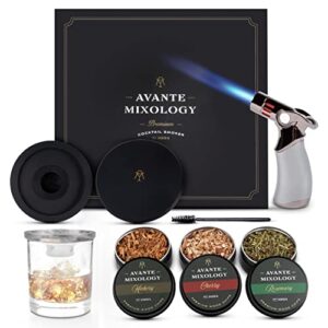 cocktail smoker kit with torch and three kind of wood chips for whiskey & bourbon lovers, whiskey smoker kit, cocktail smoker made with steel – old fashioned smoker kit – gifts for men (butane not included)