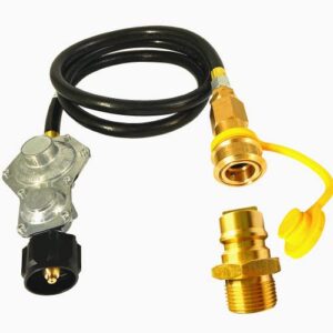 mcampas 5ft two stage propane regulator with hose, standard 3/4″ quick disconnect connector & 3/4″ quick disconnect plug for lp propane outdoor cooking appliances building heaters .gas generators