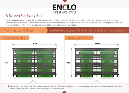 Enclo Privacy Screens EC18015 4 ft H x 5.3 ft W Fresno Outdoor Privacy Fence Screen WoodTek Vinyl No-Dig Kit 2 Panels, Charcoal