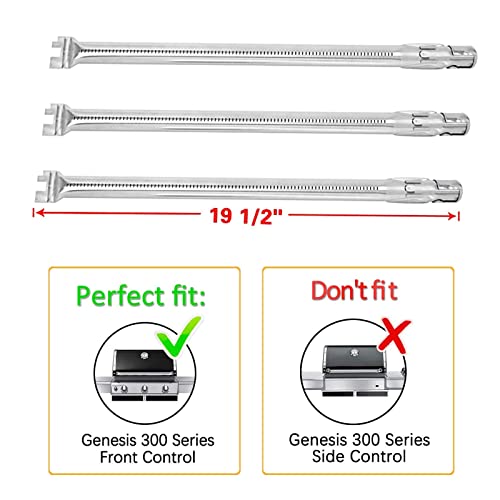 GRISUN Burner and Flavor Bar for for Weber Genesis 300 Gas Grills (with Front Control Knobs)