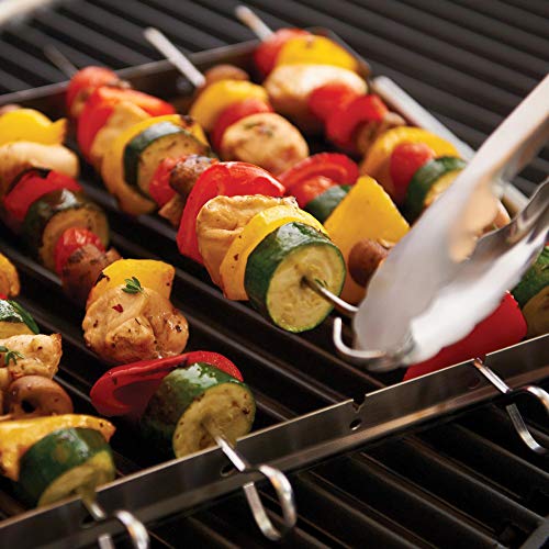 Unicook Upgraded Stainless Steel Barbecue Skewer Shish Kabob Set, 6pcs 13.5"L Skewer Sticks with Foldable Large Grill Rack, Keeps Kabobs from Sticking to the Grill Grate, 50pcs Bamboo Skewers as Bonus