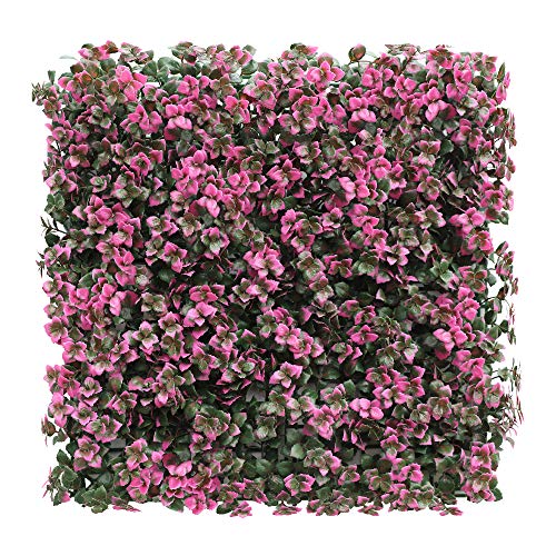 SunnyRoyal Artificial Boxwood Panels Topiary Hedge Plant UV Protected Privacy Ivy Screen Faux Greenery Wall Décor Outdoor Indoor Use Backyard Garden Decoration 20" x 20" Carnea Pink 30 Pieces