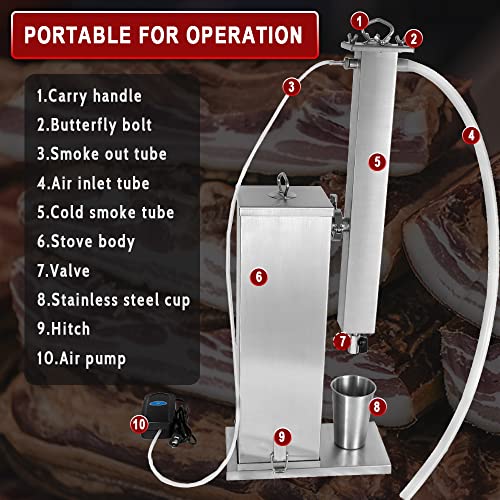 Supllueer Cold Smoke Generator 10L Smoke Making Machine 21IN Stainless Steel Hot Smoker Electric Smoker Pellet for BBQ DIY Accessories for Smoked Meat BBQ Drinks,Use Wood Chunks Chips or Pellets Adjust Flavor&Intensity of the Smoke