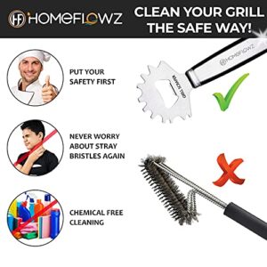 Homeflowz Grill Scraper - Bristle Free Grill Grate Scraper - Fits Any BBQ Grilling Grate or Griddle - Grill Scraper Tool with Bottle Opener - Premium Stainless Steel Grill Scraper