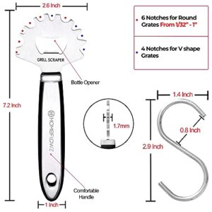 Homeflowz Grill Scraper - Bristle Free Grill Grate Scraper - Fits Any BBQ Grilling Grate or Griddle - Grill Scraper Tool with Bottle Opener - Premium Stainless Steel Grill Scraper