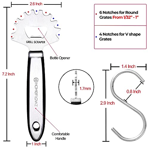 Homeflowz Grill Scraper - Bristle Free Grill Grate Scraper - Fits Any BBQ Grilling Grate or Griddle - Grill Scraper Tool with Bottle Opener - Premium Stainless Steel Grill Scraper