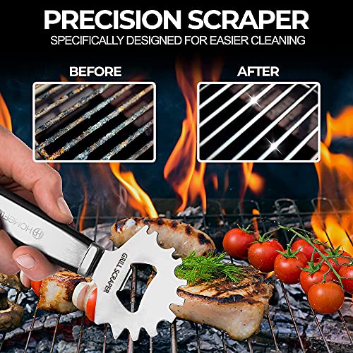 Homeflowz Grill Scraper - Bristle Free Grill Grate Scraper - Fits Any BBQ Grilling Grate or Griddle - Grill Scraper Tool with Bottle Opener - Premium Stainless Steel Grill Scraper