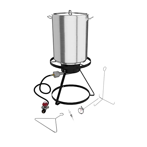 Krollen Industrial 30 Qt. Turkey Fryer Kit with Aluminum Stock Pot and Accessories - 55,000 BTU