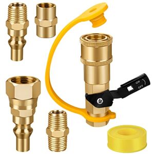 EEEKit 1/4" RV Quick Connect Adapter Propane Hose Convert Gas BBQ Grill Hex Air Hose Shutoff Valve & Full Flow Plug and Male Threaded for Natural Gas 1/4" Quick Connect Disconnect Kit for Camping BBQ