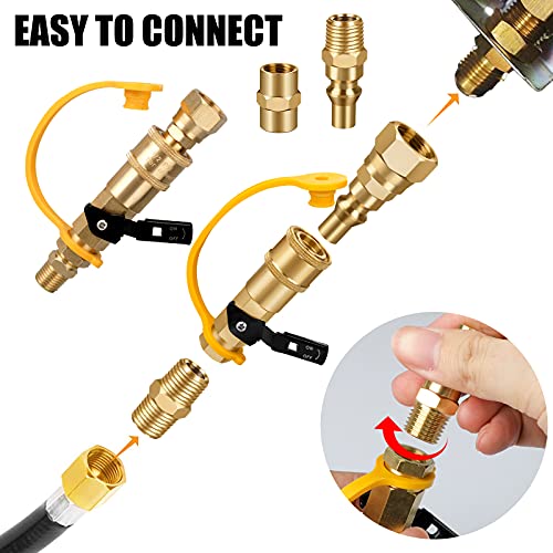 EEEKit 1/4" RV Quick Connect Adapter Propane Hose Convert Gas BBQ Grill Hex Air Hose Shutoff Valve & Full Flow Plug and Male Threaded for Natural Gas 1/4" Quick Connect Disconnect Kit for Camping BBQ