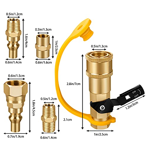 EEEKit 1/4" RV Quick Connect Adapter Propane Hose Convert Gas BBQ Grill Hex Air Hose Shutoff Valve & Full Flow Plug and Male Threaded for Natural Gas 1/4" Quick Connect Disconnect Kit for Camping BBQ