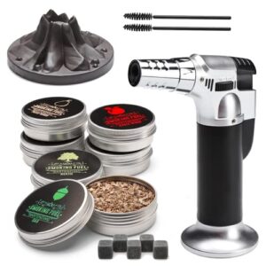 Sunla Cocktail Smoker Kit with Torch 6 Flavors Wood Smoker Chips, Bourbon Whisky Smoker Infuser Kit Infuse Wine Whiskey Salad and Meats, Valentine's Day Gift for Your Friends, Husband, Dad (No Butane)