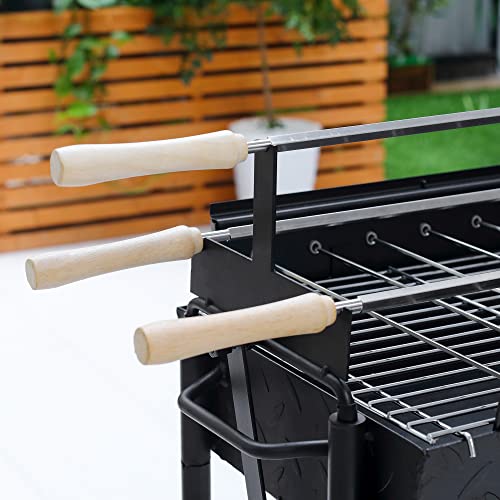 Outsunny Portable Charcoal BBQ Grills Steel Rotisserie Outdoor Cooking Height Adjustable with 4 Wheels Large/Small Skewers Portability for Patio, Backyard, Black