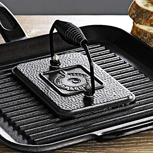 Lodge LPGI3 Cast Iron Reversible Grill/Griddle, 20-inch x 10.44-inch, Black & LGP3 Rectangular Cast Iron Grill Press, Pre-Seasoned, 6.75-inch x 4.5-inch