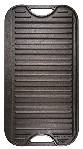 Lodge LPGI3 Cast Iron Reversible Grill/Griddle, 20-inch x 10.44-inch, Black & LGP3 Rectangular Cast Iron Grill Press, Pre-Seasoned, 6.75-inch x 4.5-inch