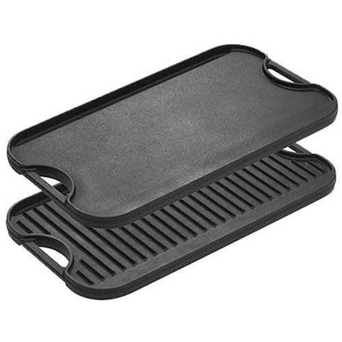 Lodge LPGI3 Cast Iron Reversible Grill/Griddle, 20-inch x 10.44-inch, Black & LGP3 Rectangular Cast Iron Grill Press, Pre-Seasoned, 6.75-inch x 4.5-inch