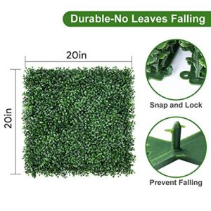 Amagabeli 12 PCS 20"x20" Leaves Artificial Boxwood Panels 240" x20" Topiary Hedge Plant UV Protected Privacy Hedge Screen High-Density Grass Decor Indoor Outdoor Backdrop 4 Layers Green Wall