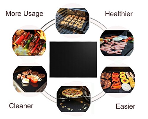 Renook Grill Mat Set of 6-100% Non-Stick BBQ Grill Mats, Heavy Duty, Reusable, and Easy to Clean - Works on Electric Grill Gas Charcoal BBQ - 15.75 x 13-Inch, Black