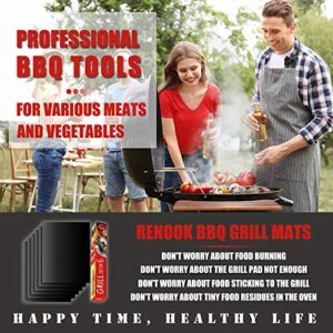 Renook Grill Mat Set of 6-100% Non-Stick BBQ Grill Mats, Heavy Duty, Reusable, and Easy to Clean - Works on Electric Grill Gas Charcoal BBQ - 15.75 x 13-Inch, Black