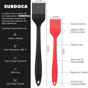 SURDOCA Silicone Pastry Basting Brush - 2Pcs 10 + 8 in Heat Resistant Brush for Baking Cooking Food, BPA Free Kitchen Brush for Sauce Butter Oil, Stainless Steel Core Design for Barbecue BBQ Grilling