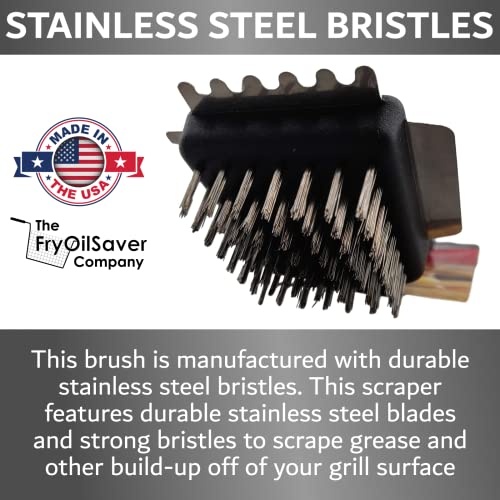 FryOilSaver Co. 90052 Panini Grill Brush - Commercial Electric Grill Stiff Bristle Brush - Stainless Steel Bristles with Hard Plastic Handle - 3 Different Scraper Heads - Heavy Duty Small Grill Brush