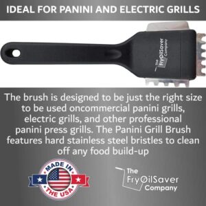 FryOilSaver Co. 90052 Panini Grill Brush - Commercial Electric Grill Stiff Bristle Brush - Stainless Steel Bristles with Hard Plastic Handle - 3 Different Scraper Heads - Heavy Duty Small Grill Brush