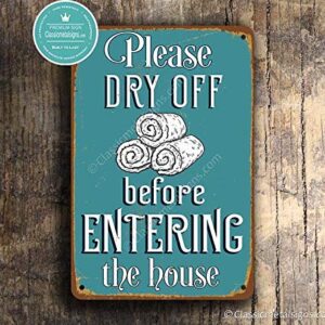 Deca Moda Please Dry Off Before Entering House, Pool Rules Signs, Please Dry Off Sign, Vintage Style