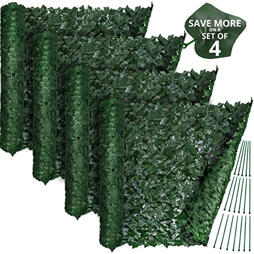 Kitchen Joy Fence Covering Privacy - 136 Sq Ft of Artificial Ivy Privacy Fence Screen, Privacy Fence Panels for Outside - Set of 4 x 50" x 98" Screens