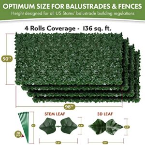 Kitchen Joy Fence Covering Privacy - 136 Sq Ft of Artificial Ivy Privacy Fence Screen, Privacy Fence Panels for Outside - Set of 4 x 50" x 98" Screens