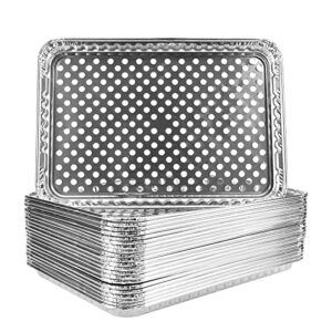 roponan disposable aluminum foil grill topper pans, grill grate liners, bbq grill accessories for outdoor cooking and camping – prevents food from falling into grill or sticking to grate (15 pack)